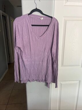 Women's Lavender Ribbed V-Neck Long Sleeve Top
